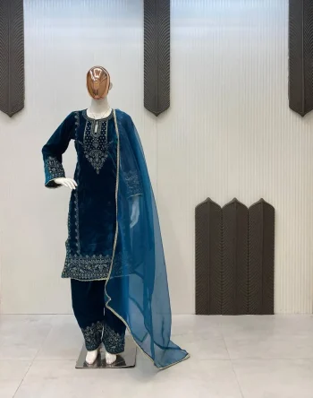 RICH LOOK VELVET SEQUENCE EMBROIDERY WORK TOP PALAZZO WITH DUPATTA RAMA