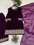 RICH LOOK VELVET SEQUENCE EMBROIDERY WORK TOP PALAZZO WITH DUPATTA FESTIVE WEAR WHOLESALE PRICE ETHNIC GARMENT (2)
