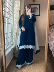 RICH LOOK VELVET SEQUENCE EMBROIDERY WORK TOP PALAZZO WITH DUPATTA BLUE