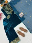 RICH LOOK VELVET SEQUENCE & ZARI EMBROIDERY WORK TOP PALAZZO WITH DUPATTA FESTIVE WEAR WHOLESALE PRICE ETHNIC GARMENT (6)