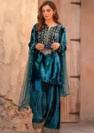RICH LOOK VELVET SEQUENCE & ZARI EMBROIDERY WORK TOP PALAZZO WITH DUPATTA TEAL