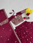 RICH LOOK VICHITRA SILK EMBROIDERY THREAD & SEQUENCE WORK LEHENGA CHOLI WITH DUPATTA WEDDING WEAR WHOLESALE PRICE ETHNIC GARMENT (8)