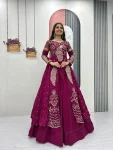 RICH LOOK VICHITRA SILK THREAD AND SEQUENCE WORK TOP LEHENGA WITH KOTI WINE