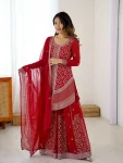 TRADITIONAL GEORGETTE EMBROIDERY WITH SEQUENCE & THREAD WORK TOP PALAZZO WITH DUPATTA RED