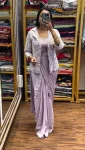 TRENDING CHINON EMBROIDERY SEQUENCE WORK READY TO WEAR SAREE STITCHED BLOUSE AND KOTI LAVENDER