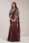 TRENDING CHINON SEQUENCE EMBROIDERY WORK KOTI WITH LEHENGA SAREE BROWN