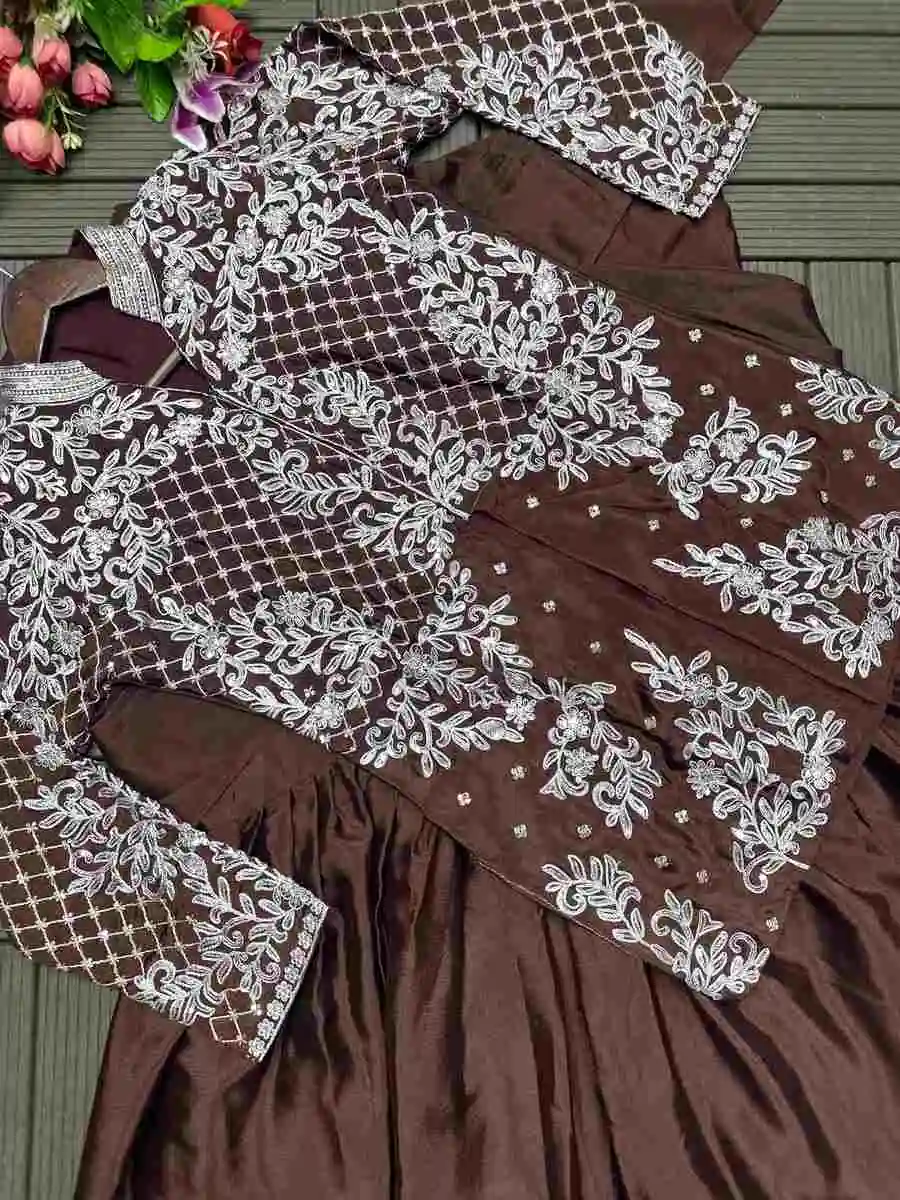 TRENDING CHINON SEQUENCE EMBROIDERY WORK KOTI WITH LEHENGA SAREE PARTY WEAR WHOLESALE PRICE ETHNIC GARMENT (7)