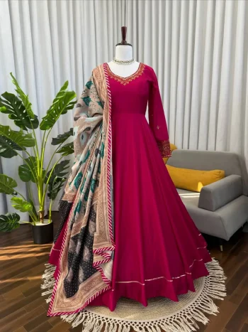 TRENDING CHINON SILK THREAD WITH SEQUENCE WORK GOWN BOTTOM WITH DUPATTA RANI