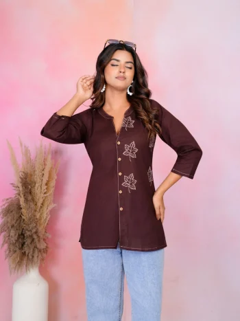 TRENDING COTTON EMBROIDERY WORK TOP BROWN