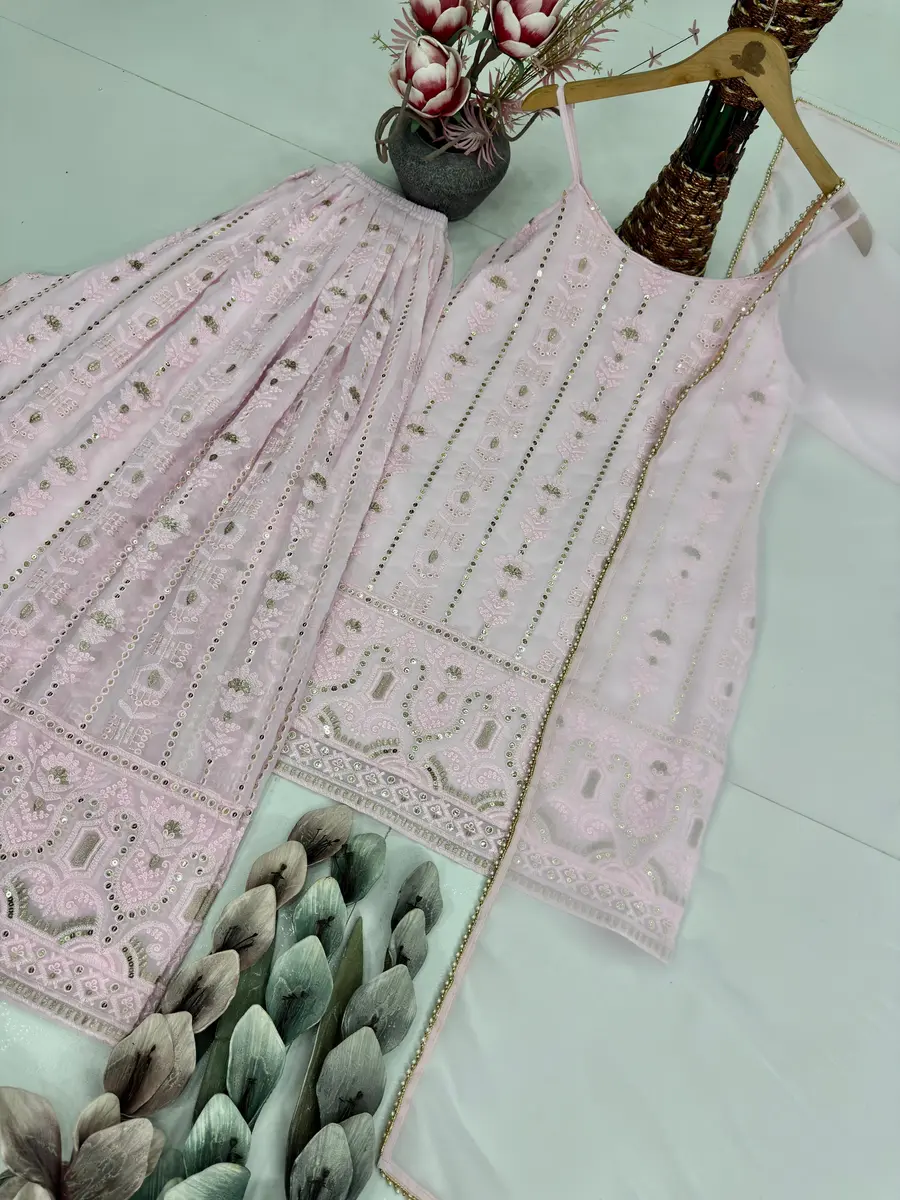 TRENDING GEORGETTE EMBROIDERY SEQUENCE BOTH SIDE WORK TOP PALAZZO WITH DUPATTA PARTY WEAR WHOLESALE PRICE ETHNIC GARMENT (1)