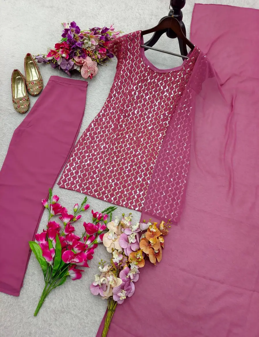 TRENDING GEORGETTE EMBROIDERY SEQUENCE WORK TOP PALAZZO WITH DUPATTA PARTY WEAR WHOLESALE PRICE ETHNIC GARMENT (4)