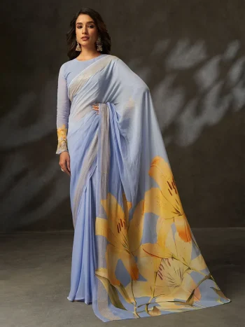 TRENDING GEORGETTE SILK DIGITAL PRINTED WITH CROCHET WORK SAREE WITH UNSTITCHED BLOUSE LAVENDER