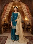 TRENDING JC SILK THREAD & SEQUNCE WITH PEARL WORK TOP PALAZZO WITH DUPATTA TEAL