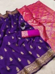 TRENDING LICHI SILK BANARASI WEAVING WORK SAREE WITH UNSTITCHED BLOUSE PURPLE