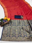 TRENDING LICHI SILK BANARASI WEAVING WORK SAREE WITH UNSTITCHED BLOUSE RED
