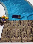 TRENDING LICHI SILK BANARASI WEAVING WORK SAREE WITH UNSTITCHED BLOUSE BLUE