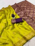 TRENDING LICHI SILK BANARASI WEAVING WORK SAREE WITH UNSTITCHED BLOUSE PARROT GREEN