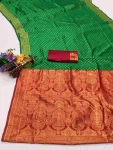 TRENDING LICHI SILK BANARASI WEAVING WORK SAREE WITH UNSTITCHED BLOUSE GREEN