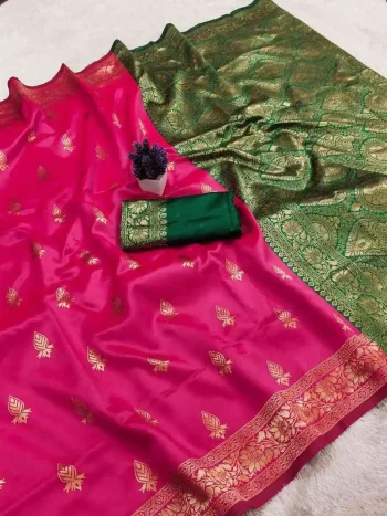TRENDING LICHI SILK BANARASI WEAVING WORK SAREE WITH UNSTITCHED BLOUSE RANI