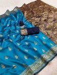 TRENDING LICHI SILK BANARASI WEAVING WORK SAREE WITH UNSTITCHED BLOUSE TEAL