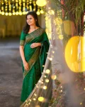 TRENDING LICHI SILK JACQUARD WORK SAREE WITH UNSTITCHED BLOUSE GREEN