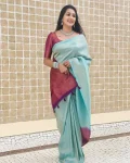 TRENDING LICHI SILK JACQUARD WORK SAREE WITH UNSTITCHED BLOUSE SAREE WITH UNSTITCHED BLOUSE SKY
