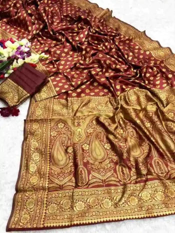 TRENDING LICHI SILK RICH PALLU & JACQUARD WORK SAREE WITH UNSTITCHED BLOUSE MAROON