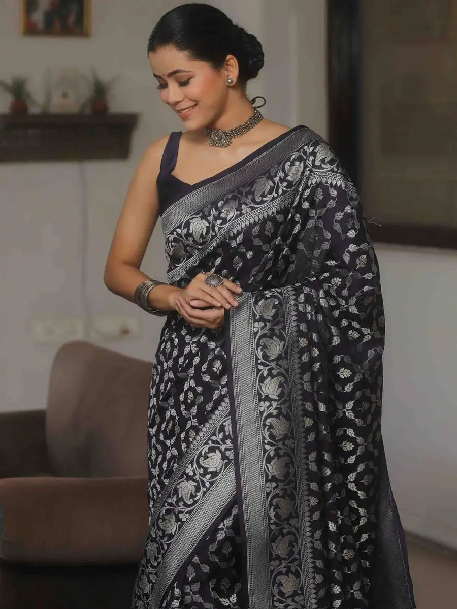 TRENDING LICHI SILK RICH PALLU & JACQUARD WORK SAREE WITH UNSTITCHED BLOUSE FESTIVE WEAR WHOLESALE PRICE ETHNIC GARMENT (12)