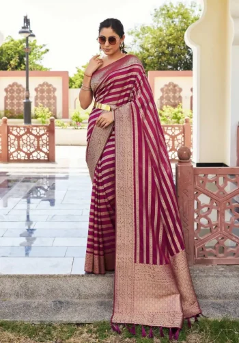 TRENDING LICHI SILK RICH PALLU & JACQUARD WORK SAREE WITH UNSTITCHED BLOUSE WINE