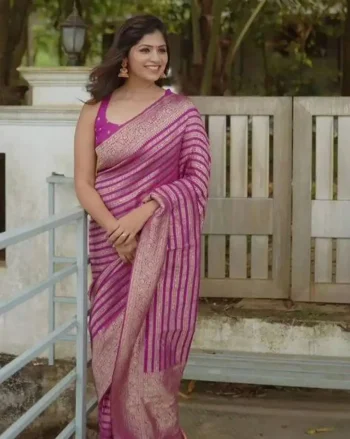 TRENDING LICHI SILK RICH PALLU & JACQUARD WORK SAREE WITH UNSTITCHED BLOUSE PINK