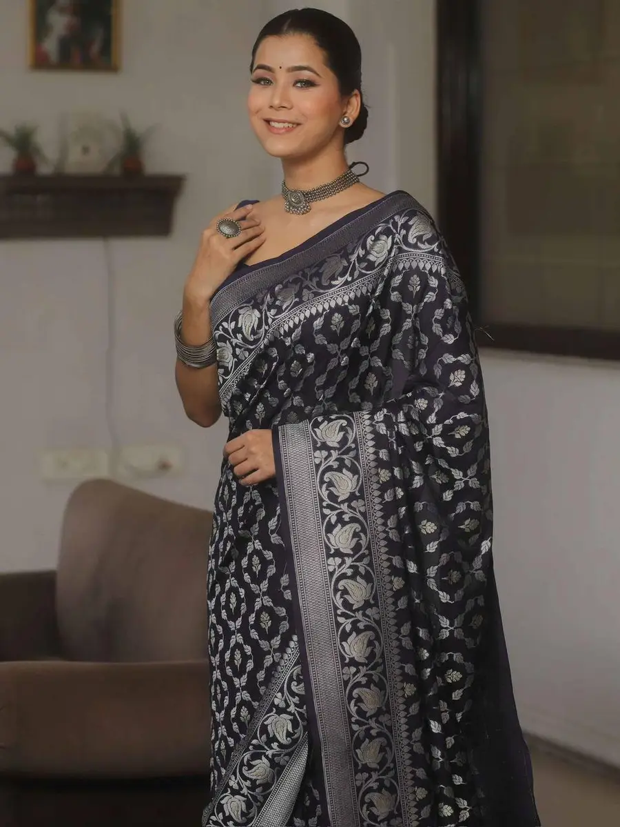 TRENDING LICHI SILK RICH PALLU & JACQUARD WORK SAREE WITH UNSTITCHED BLOUSE FESTIVE WEAR WHOLESALE PRICE ETHNIC GARMENT (16)