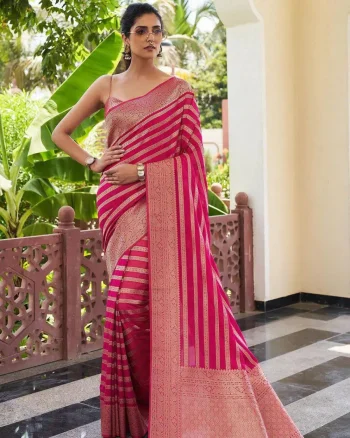 TRENDING LICHI SILK RICH PALLU & JACQUARD WORK SAREE WITH UNSTITCHED BLOUSE RANI