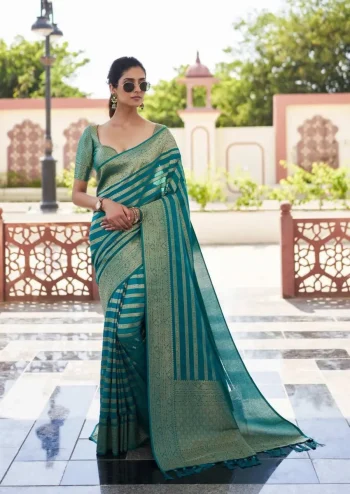 TRENDING LICHI SILK RICH PALLU & JACQUARD WORK SAREE WITH UNSTITCHED BLOUSE RAMA