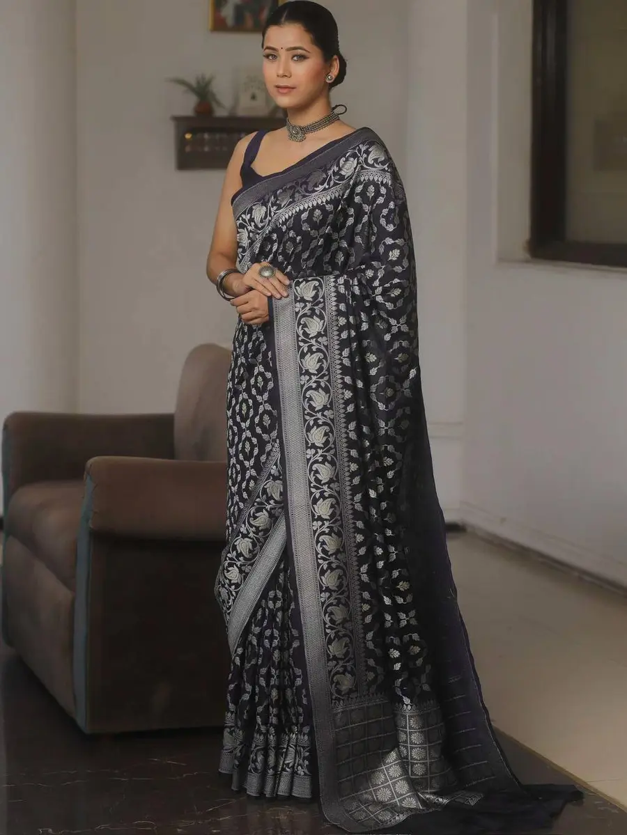 TRENDING LICHI SILK RICH PALLU & JACQUARD WORK SAREE WITH UNSTITCHED BLOUSE FESTIVE WEAR WHOLESALE PRICE ETHNIC GARMENT (8)