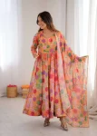 TRENDING ORGANZA FLORAL PRINT WORK GOWN BOTTOM WITH DUPATTA MULTI