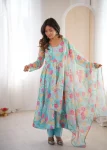 TRENDING ORGANZA FLORAL PRINT WORK GOWN BOTTOM WITH DUPATTA FESTIVE WEAR WHOLESALE PRICE ETHNIC GARMENT (10)