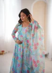 TRENDING ORGANZA FLORAL PRINT WORK GOWN BOTTOM WITH DUPATTA FESTIVE WEAR WHOLESALE PRICE ETHNIC GARMENT (10)