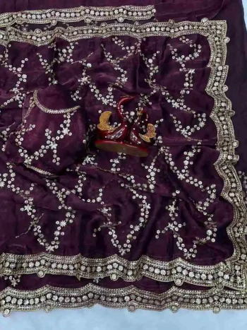 TRENDING SPACE SILK SEQUENCE EMBROIDERY WORK SAREE WITH UNSTITCHED BLOUSE PURPLE