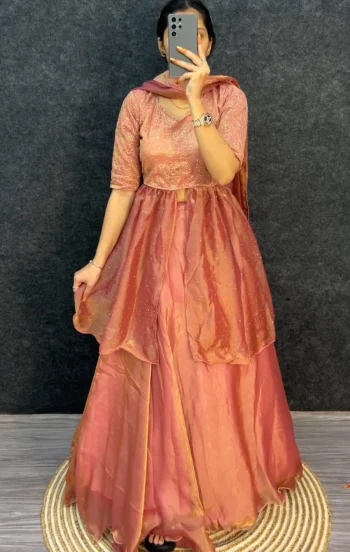 TRENDING SPACE SILK THREAD & SEQUENCE WORK LEHENGA CHOLI WITH DUPATTA PEACH
