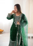 TRENDING VELVET CODING DORI EMBROIDERY WITH SEQUENCE & THREAD AND PEARL WORK TOP SHARARA WITH DUPATTA FESTIVE WEAR WHOLESALE PRICE ETHNIC GARMENT (3)