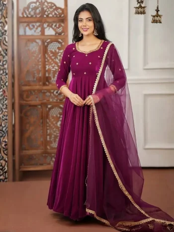 TRENDING VELVET EMBROIDERY WORK GOWN WITH DUPATTA RANI