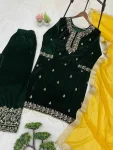 TRENDING VELVET SEQUENCE EMBROIDERY WORK WITH MOTI LACE WORK TOP PALAZZO WITH DUPATTA WEDDING WEAR WHOLESALE PRICE ETHNIC GARMENT (3)