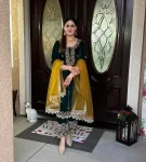 TRENDING VELVET SEQUENCE EMBROIDERY WORK WITH MOTI LACE WORK TOP PALAZZO WITH DUPATTA WEDDING WEAR WHOLESALE PRICE ETHNIC GARMENT (3)