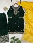 TRENDING VELVET SEQUENCE EMBROIDERY WORK WITH MOTI LACE WORK TOP PALAZZO WITH DUPATTA WEDDING WEAR WHOLESALE PRICE ETHNIC GARMENT (3)