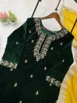 TRENDING VELVET SEQUENCE EMBROIDERY WORK WITH MOTI LACE WORK TOP PALAZZO WITH DUPATTA WEDDING WEAR WHOLESALE PRICE ETHNIC GARMENT (3)