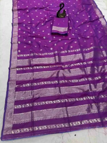 NEW ARRIVAL BANARASI SILK ZARI WOVEN WORK SAREE WITH UNSTITCHED BLOUSE PURPLE