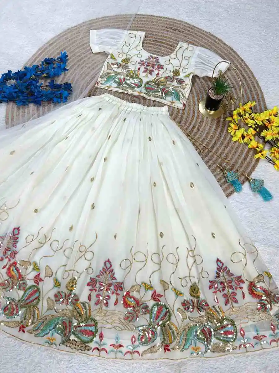 11DESIGNER GEORGETTE SEQUENCE EMBROIDERY WORK KID'S LEHENGA CHOLI WITH DUPATTA PARTY WEAR WHOLESALE PRICE ETHNIC GARMENT (11)