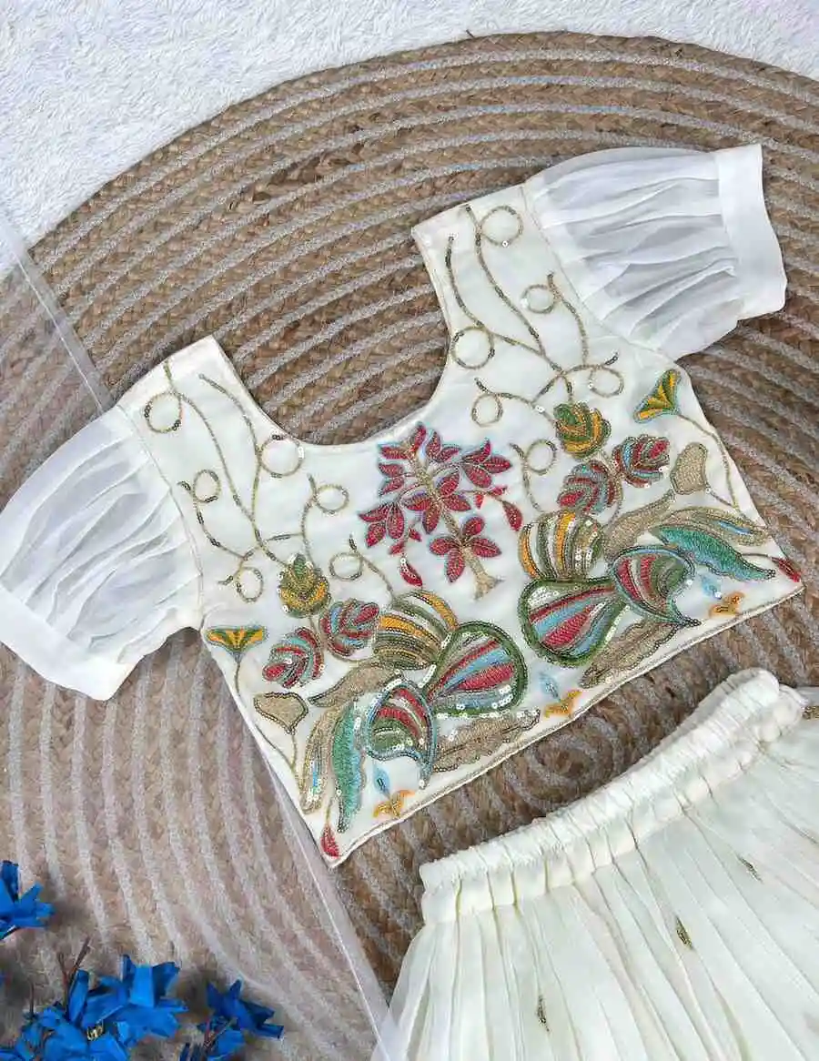 11DESIGNER GEORGETTE SEQUENCE EMBROIDERY WORK KID'S LEHENGA CHOLI WITH DUPATTA PARTY WEAR WHOLESALE PRICE ETHNIC GARMENT (13)