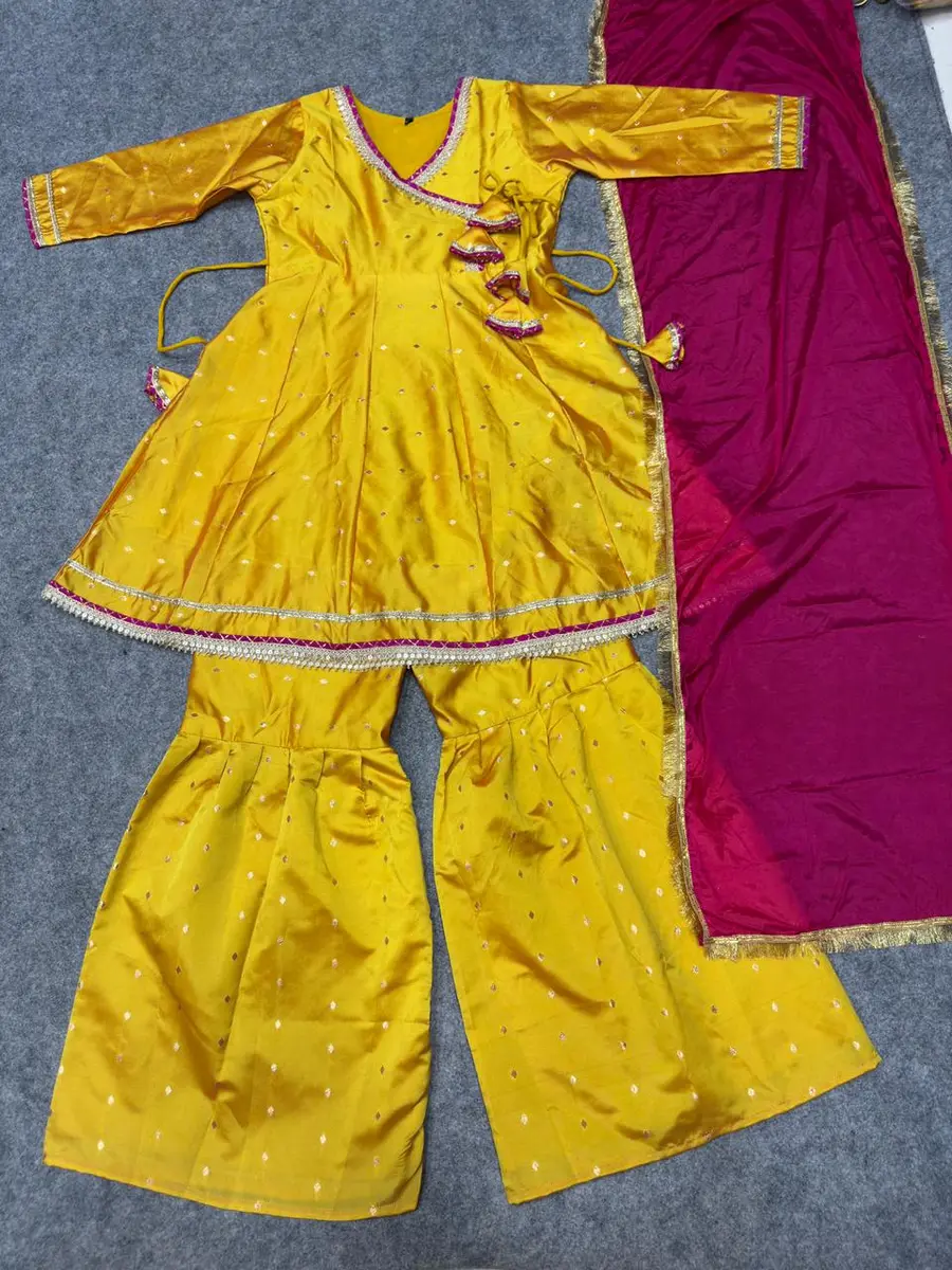 11MODERN CHANDERI COTTON EMBROIDERED LACE WORK KID'S TOP BOTTOM WITH DUPATTA FESTIVE WEAR WHOLESALE PRICE ETHNIC GARMENT (13)