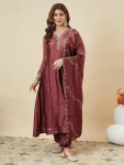 RICH LOOK VICHITRA SILK EMBROIDERY WORK TOP BOTTOM WITH DUPATTA MAROON